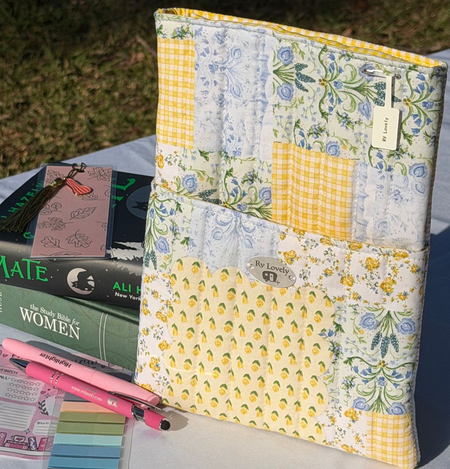 Medium Yellow,Blue,Green Patchwork Book/Ipad Sleeve
